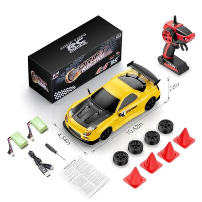 RC Drift Car, 1:14 4WD Drift Remote Control Car 2.4GHz 28km/h Drift RC Car, LED Lights,Racing and Drift Tires RTR for Teens, Kids, Boys