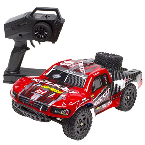 1:16 Scale Short Course RC Car, 40KM/H High Speed 4WD Remote Control Truck | Off-Road Remote Control Car, Strong Shockproof Resistance - color: Red