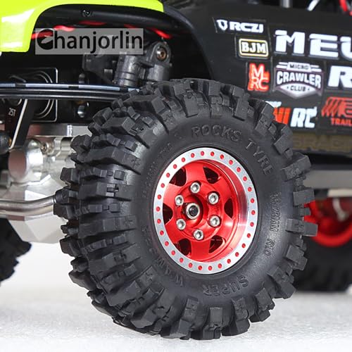 1/24 1/18 RC Crawler Tires and Beadlock Wheels Rims Offset -2.5mm 1.0 Super Soft Sticky Mud Terrain Rock Tyres OD 55mm for 1:24 1:18 Car Axial SCX24 FMS AX24 FCX18 FCX24 TRX4M 4Pcs (Red) - color: Red