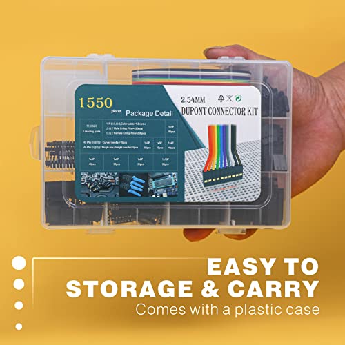 1550PCS 2.54mm Pitch Wire-to-Wire Connector Kit, Includes Pin Headers, Jumper Wire, Crimp Pins for RC Servo, Arduino, SMT, SATA, EPS, PCIE, Battery Balancer - size: XH2.54 1550PCS