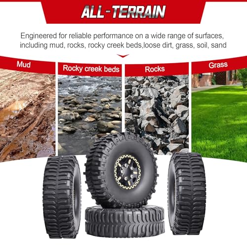 HobbyPark Brass 1.0 Beadlock Wheels and Tires for TRX4M Upgrades Axial SCX24 1/24 RC Crawler Replacement Parts, Set of 4 (Type C) - style: Type C