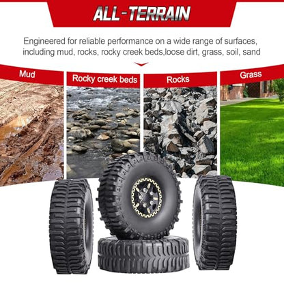 HobbyPark Brass 1.0 Beadlock Wheels and Tires for TRX4M Upgrades Axial SCX24 1/24 RC Crawler Replacement Parts, Set of 4 (Type C) - style: Type C