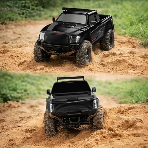 RC Cars RC Crawler 1/10 Scale RTR Remote Control Car 4WD 2.4GHz Brushed Offroad Racing Hobby Grade Model Vehicle with LED Lights 2Pcs Battery Toy for Kids and Adults - color: E-black