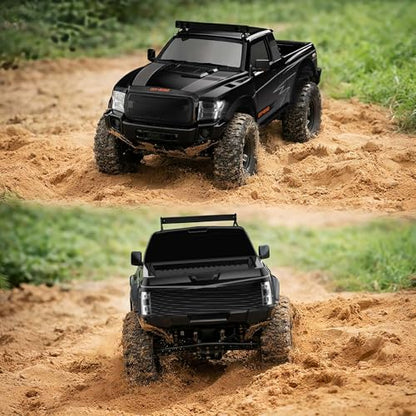 RC Cars RC Crawler 1/10 Scale RTR Remote Control Car 4WD 2.4GHz Brushed Offroad Racing Hobby Grade Model Vehicle with LED Lights 2Pcs Battery Toy for Kids and Adults - color: E-black