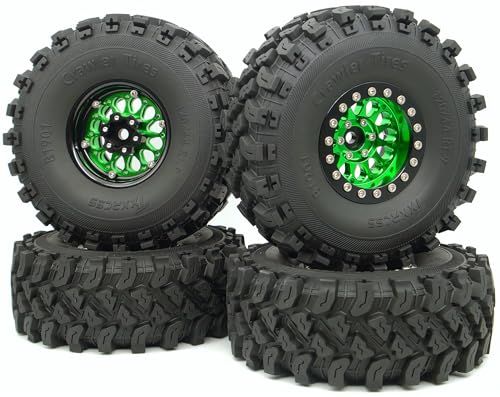 RC 1.9 Beadlock Wheels Negative Offsets 8mm and Tires for 1/10 SCX10 SCX10 SCX10 Pro TRX4 TRX6 Gen7/8 RC Crawler Remote Control Car Upgrades Aluminum 1.9 Beadlock Wheel Rims (Green Black) DK - color: Green Black
