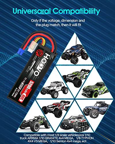 HOOVO 11.1V 3S Lipo Battery 5200mAh 80C Hard Case with EC3 Connector | for RC Car Boat Truck Heli Airplane Hobby FPV Racing