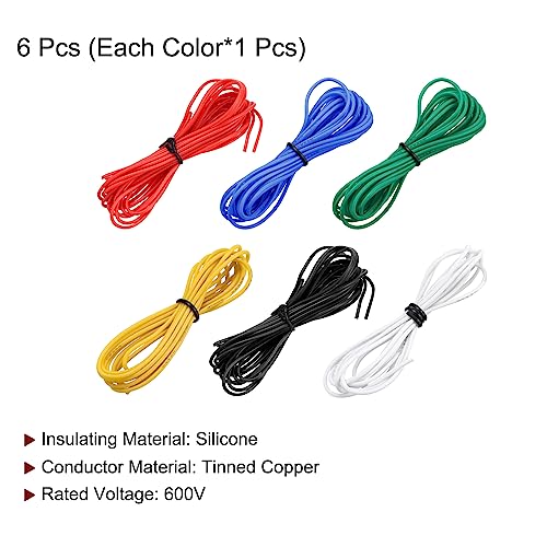 MECCANIXITY 24 Gauge Wire Silicone Wire 24AWG Electrical Wire Stranded Wire Tinned Copper Wire High Temp Hookup Wire 6 Color 1.5m/4.92ft for Car Model Electric Appliances 6pcs - size: 24AWG, 4.92ft