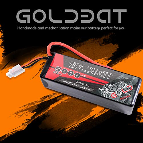 GOLDBAT 11.1V 5000mAh 3S 50C LiPo RC Battery Hard Case Pack with T Connector for Emaxx Axial RC Car Truck Buggy Truggy Vehicle - size: 1 PACK
