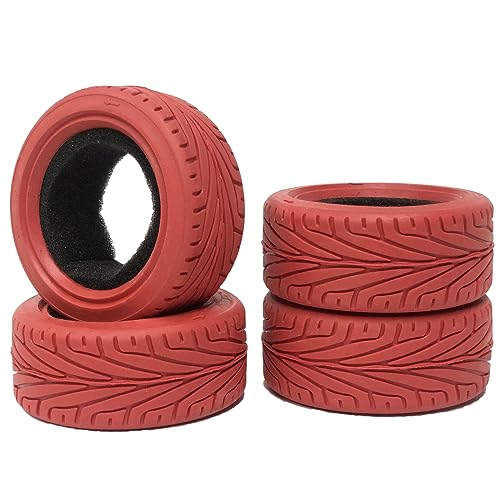 1/10 RC On-Road Car Tyres,WONFAST 4PCS 65mm Grain Drift Rubber RC Tire Replacement for 1/10 RC On Road Run-flating Racing Car for HSP Tamiya HPI (Red) - color: 65mm-Red