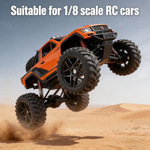 4-Pack RC Off-Road Wheels and Tires - 17mm Hex, 1/8 Scale | High-Performance, Durable Black Construction, Disassembled