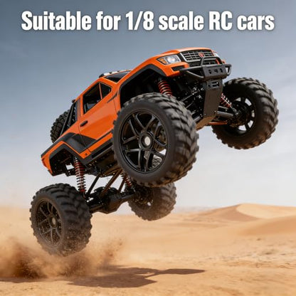 4-Pack RC Off-Road Wheels and Tires - 17mm Hex, 1/8 Scale | High-Performance, Durable Black Construction, Disassembled