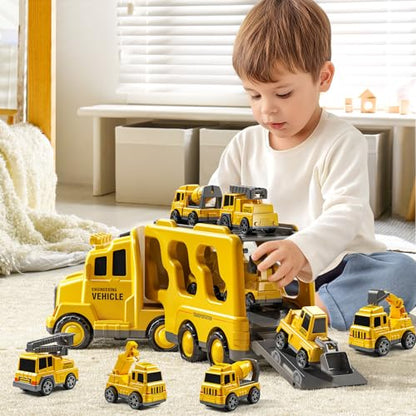 JUKUDAHU 7 Construction Truck Toys Sets for 3 4 5 6 Years Old Boys - Engineering Cars for Kids, Boys Toys Vehicles for Kids, Gift Toys for Ages 2-4 - style: 7 IN 1 Construction Truck