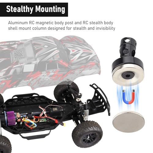 Hobbypark Aluminum Alloy Magnetic Stealth Invisible Body Post Mount for RC Hobby Model Car (Set of 4) (Black)