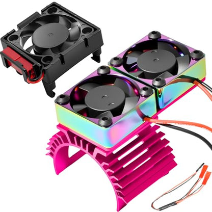 VXL-3s ESC Cooling Fan and Motor Cooling Fan 28000 RPM Dual Fan Set for 1/10 Traxxas Slash 4x4 Stampede 4x4 Rustler 4x4 VXL Hoss 4×4 Velineon VXL 3s Heat Sink Replace #3340, Purple & Black - style: SRQ-Purple Black