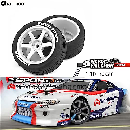 1/10 RC Rally Racing Tires and Plastic Drift Wheels 12mm Hex On Road Tyres for 1:10 Touring Street Car Tamiya TT01 TT02 XV01 TA06 A959 PTG2 144001 HPI KYOSHO HSP PTG2 Traxxas 4PCS (Black) - color: Black