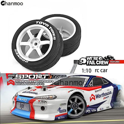 1/10 RC Rally Racing Tires and Plastic Drift Wheels 12mm Hex On Road Tyres for 1:10 Touring Street Car Tamiya TT01 TT02 XV01 TA06 A959 PTG2 144001 HPI KYOSHO HSP PTG2 Traxxas 4PCS (Black) - color: Black
