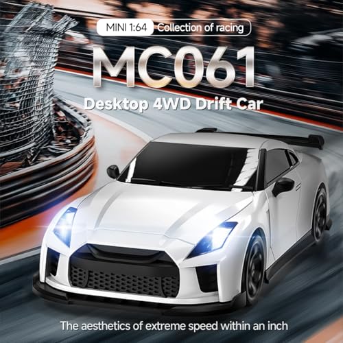 1/64 Scale RC Drift Car - 2.4GHz Half-Scale Remote Control 4WD High-Speed Mini Remote Control Car with Racing Lights (White) - color: White