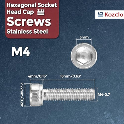 30pcs Socket Head Cap Screws - [M4-0.7 x 16mm] 304 Stainless Steel Allen Socket Drive for Electrical Motor 3D Printing Fan Engine Replacement Use, Silver - size: M4-0.7x16mm