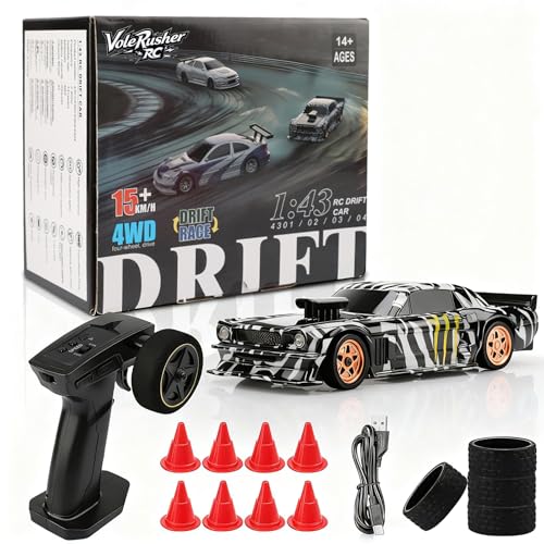 [4WD Edition 1/43 Scale Mini RC Drift Car, High Speed | Racing Mini Drift RC Car, 1/43 RC Drift Car Toys for Kids Ages 8-14, Birthday Gifts for Boys Girls, 2 Tire Sets, 8 Cones - color: Camouflage