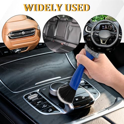 Universal 2 in 1 Duster for Car Clean, Car Detailing Brush, Double Head Soft Car Interior Detailing Brush Dust Brush, Car Double Head Clean Brush for Air Vents Dashboard Screen (Blue) - color: Blue