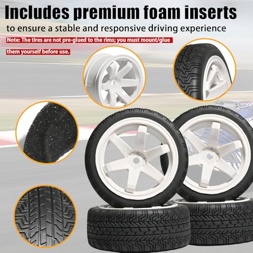 OD 2.65" On Road Rubber Tires Plastic Wheel Rims 12mm Hex for 1/10 RC Car | Compatible with MJX HSP Tamiya HPI Kyosho Traxxas Sakura Redcat WLtoys 1/10 RC On-Road Racing Touring Car (4pcs, White) - style: D-White