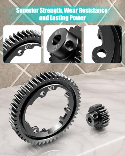 50T M1.0 Spur Gear and 20T Pinion Gear Fit for Traxxas X-Maxx | Hardened Steel Construction, Compatible with XO-1 Maxx and E-Revo 2.0 VXL Models