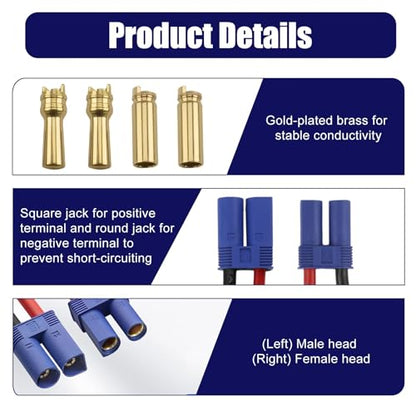 1 Pcs EC5 Series Connector with 12AWG Wire/Series Battery Adapter 12AWG 4inch for Losi/E-Flite, 2 Sets EC5 Battery Connector Adapter Gold-Plated 5MM Banana Plug Male Female Connector for RC ESC
