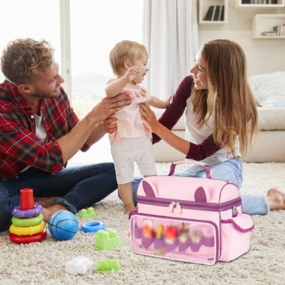 Carrying Case Compatible with Toniebox 2 & 1 Starter Set & Tonies Figures | Cute Storage Bag Fits for Tonies Characters,Headphones&Accessories, Travel Case with Clear Pocket&Speaker Window,Pink&Purple - color: Pink&Purple