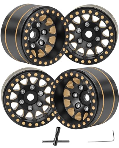 RC Full Brass 1.0in Beadlock RC Wheel Rim Upgrades Part for 1/18 1/24 Trx4m Axial SCX24 RC Crawler,4pcs Metal Wheel Hub Rim Hops UP