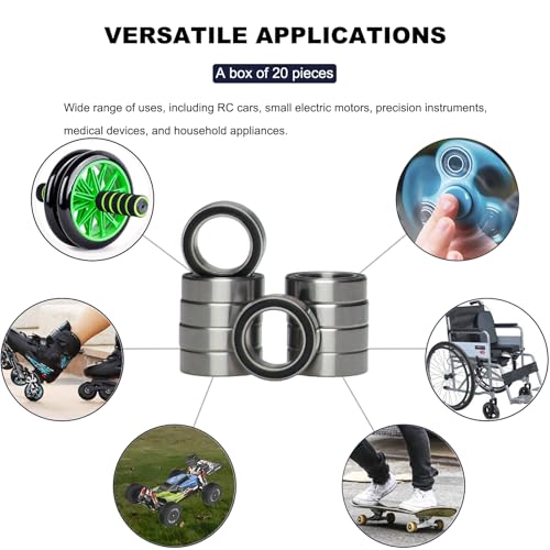 20 PCS MR128-2RS Deep Groove Ball Bearings 8mm Inner Dia 12mm OD 3.5mm Bore Double Rubber Sealed Chrome Steel for RC Cars/Planes/Drone/Robotics and Small Electric Motors(MR128 RS) - size: MR128-2RS
