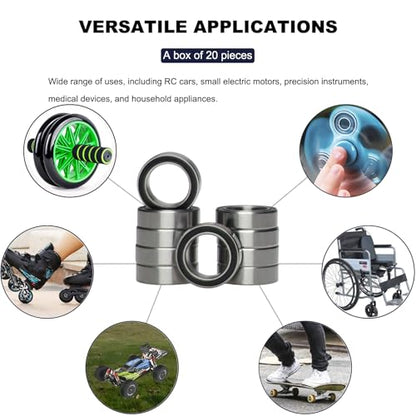 20 PCS MR128-2RS Deep Groove Ball Bearings 8mm Inner Dia 12mm OD 3.5mm Bore Double Rubber Sealed Chrome Steel for RC Cars/Planes/Drone/Robotics and Small Electric Motors(MR128 RS) - size: MR128-2RS