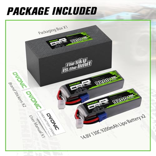 OVONIC 4S LiPo Battery 9200mAh 14.8V 130C RC Battery with EC5 Connector (2 Pack)