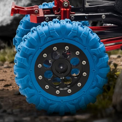 GOUPRC 1.3" Wheel Tires Set, Aluminum Beadlock Rim Swamp Claw Mud Terrain Dragon Claw Tread Pattern Tires for SCX24 TRX4M 1/18 1/24 Upgrade RC Crawler Buggy Car - style: Dragon Pattern Black