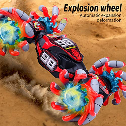 GoolRC Gesture Sensing RC Stunt Car, 4WD 2.4GHz Remote Control Car, Transformer Toy Cars with LED Lights, Double Sided Driving, 360?Rotating and Explosive Wheel for Adults (Red) - color: Red