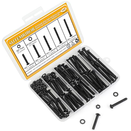 105 Pieces M5 x 30/35/40/45/50mm Button Head Socket Cap Screws Nuts Washers Set Black, Sutemribor M5 Long Screws, M5 Black Screws Nuts Washers Assortment Kit, 10.9 Grade Alloy Steel, Fully Threaded - size: M5 x 30-50mm, style: Button Head
