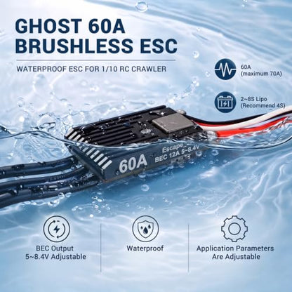 Ghost 60A Brushless ESC,Electric Speed Controller 12A BEC 5-8.4V,with WiFi-Link Parameter Configuration, for 1/10 Axial SCX10 TRX-4 TRX-6 RC Crawler Car - color: 60A ESC