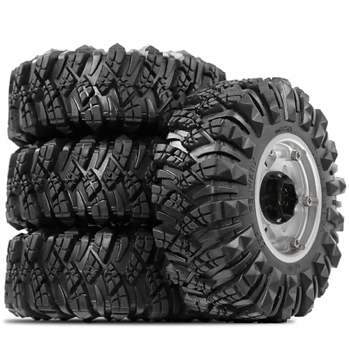 STMU Negative Offset 10.4mm 1.9 Beadlock Wheel Rims Aluminum and 1.9 RC Crawler Tires 4.33 Inch OD Foam Inserts for Traxxas TRX4 Axial SCX10 SCX10 II III RBX10 Redcat Gen 8 (Silvery) - color: Silvery