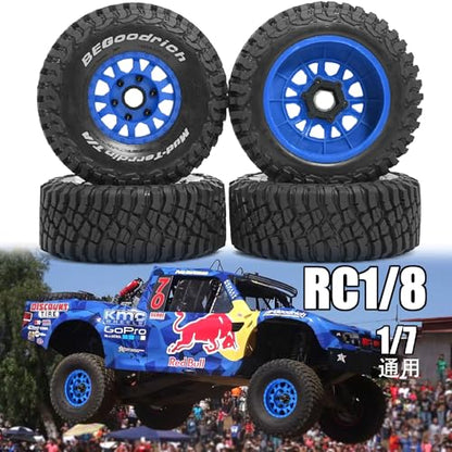 1/7 1/8 1/10 RC Short Course Truck Tires OD 4.96"And Wheels 12mm 14mm 17mm Hex For 1:10 1:8 1:7 Scale Off Road Truck Car ARRMA Mojave 4S 6S TRAXXAS Slash 2WD FS FSR Axial Losi Rc4wd (White) - color: White