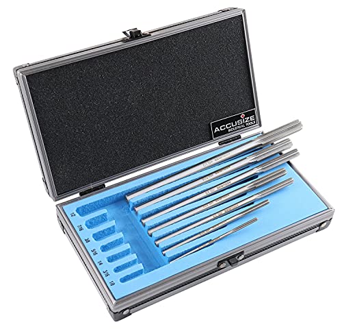 Accusize Industrial Tools Chucking Reamer Set, 1/8" to 1/2" by 1/16", 7 Pc | HSS M2 Premium, Straight Flute, Right Hand Cut, ANSI, Aluminum Case, 5528-SH00 - size: Fractional 1/8" thru 1/2" by 16ths