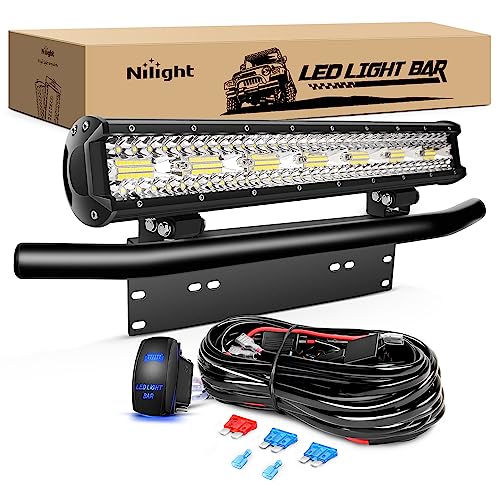 Nilight 20 Inch 420W Triple Row Flood Spot Combo 42000LM Light Bar Driving Boat Led Off Road Lights with Front License Plate Frame Bracket and Switch Wiring Harness Kit - color: 20Inch Lights + Wiring Harness +Bracket