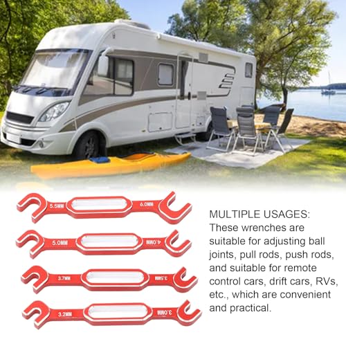4PCS RC Car Wrenches Turnbuckle Nut Ball Joint Remover Aluminum Alloy RC Maintenance Spanner 3.0‑6.0mm (Red) - color: Red