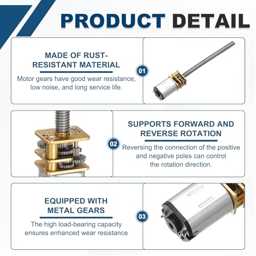 MECCANIXITY 12GF-N20 Low Speed Gear Motor, DC 12V 1600RPM Small Gear Motor with M4 x 52mm Threaded Shaft for DIY Robots RC Cars Engine Toys