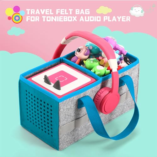 PISOSN Carrying Case for Toniebox Starter Set and Tonies Figurines, Travel Felt Cloth Musical Toy Folding Bag for Toniebox 2 & Accessories (Blue) - color: Blue