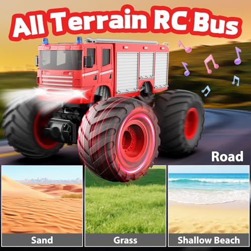 1/28 Gesture Sensing RC Stunt Car for 6-12+ Boys Girls, Seven Light Modes Cool RC Cars & 1/18 Remote Control Fire Truck Toy for Kids, 2.4GHz All Terrain RC Car with LED Lights & Sound