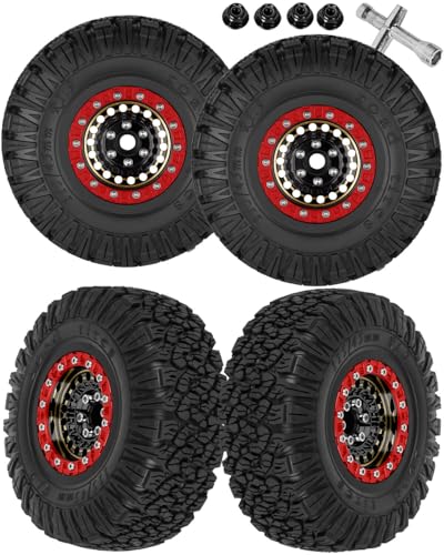 1.9 Beadlock Tire for 1/10 RC Crawler SCX10 90046 AX103007 TRX4 TRX6 Gen7 8 D90 VS4-10 MST CFX, Aluminum Deep Wheel w/Rubber Tires&Super Heavy Brass,1.9" Wheels and Tires,Black&Gold - color: Black&gold（4pcs）