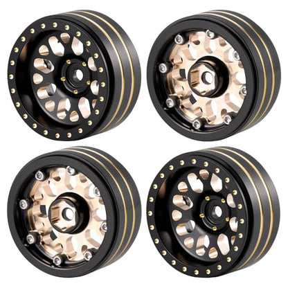 1.3" Brass Beadlock Wheel Hub Rims 207g Heavy Weight for 1/18 TRX4M 1/24 AXIAL SCX24 RC Crawler Car Upgrade Parts (Black) - color: Black
