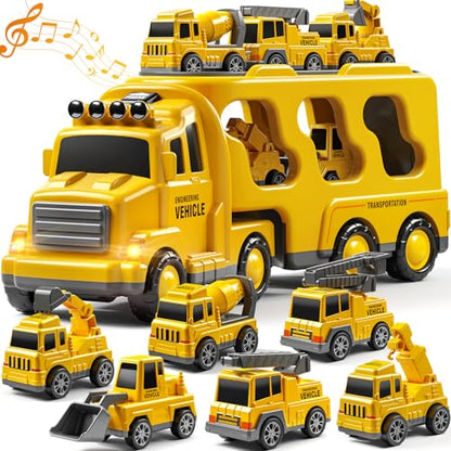 JUKUDAHU 7 Construction Truck Toys Sets for 3 4 5 6 Years Old Boys - Engineering Cars for Kids, Boys Toys Vehicles for Kids, Gift Toys for Ages 2-4 - style: 7 IN 1 Construction Truck
