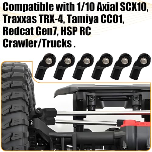 6PCS M3 Tie Rod End Joint Bend Ball Head Holder Linkage Aluminum 4.8mm Ball Cup Compatible with 1/10 Axial SCX10, Traxxas TRX-4, Tamiya CC01, Redcat Gen7, HSP RC Crawler/Trucks (Black) - color: Black