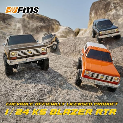 FCX24S FMS 1/24 K5 S Chevy Blazer RC Crawler Officially Licensed, Mini RC Car Pick Up Truck & SUV 2 in 1, 4WD 8km/h 2 Speeds Switch, Off-Road RC Model with LED Lights for Adults (Orange) - color: Orange