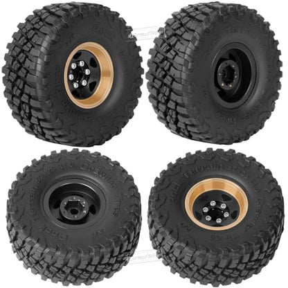 1.0in Beadlock RC Wheels and Tires for 1/18 Trx4m,1/24 SCX24 RC Crawler Car,1.0 Beadlock Rims & 1.0 Beadlock Tires,Brass Wheels Soft Sticky Rubber Tires,4PCS(Style A)